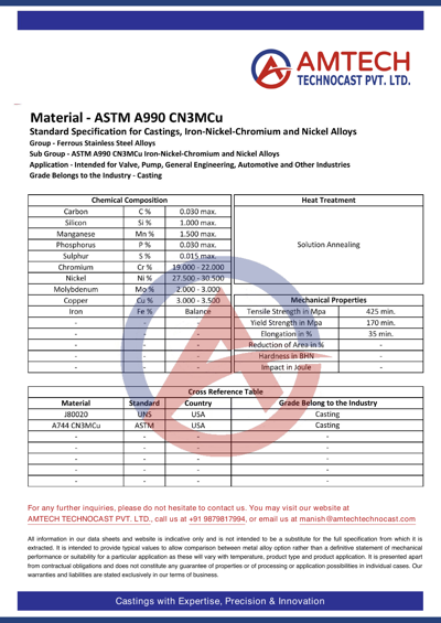 ASTM A990 CN3MCu
